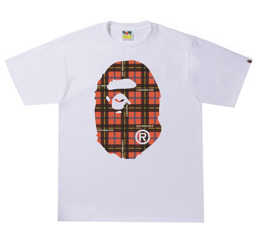 BAPE Logo Check Big Ape Head Tee White/Red