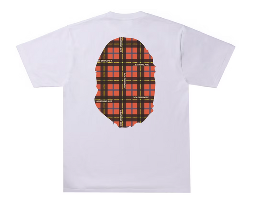 BAPE Logo Check Big Ape Head Tee White/Red