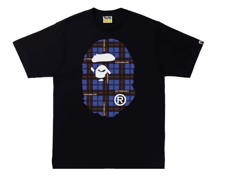 BAPE Logo Check Big Ape Head Tee Black/Blue