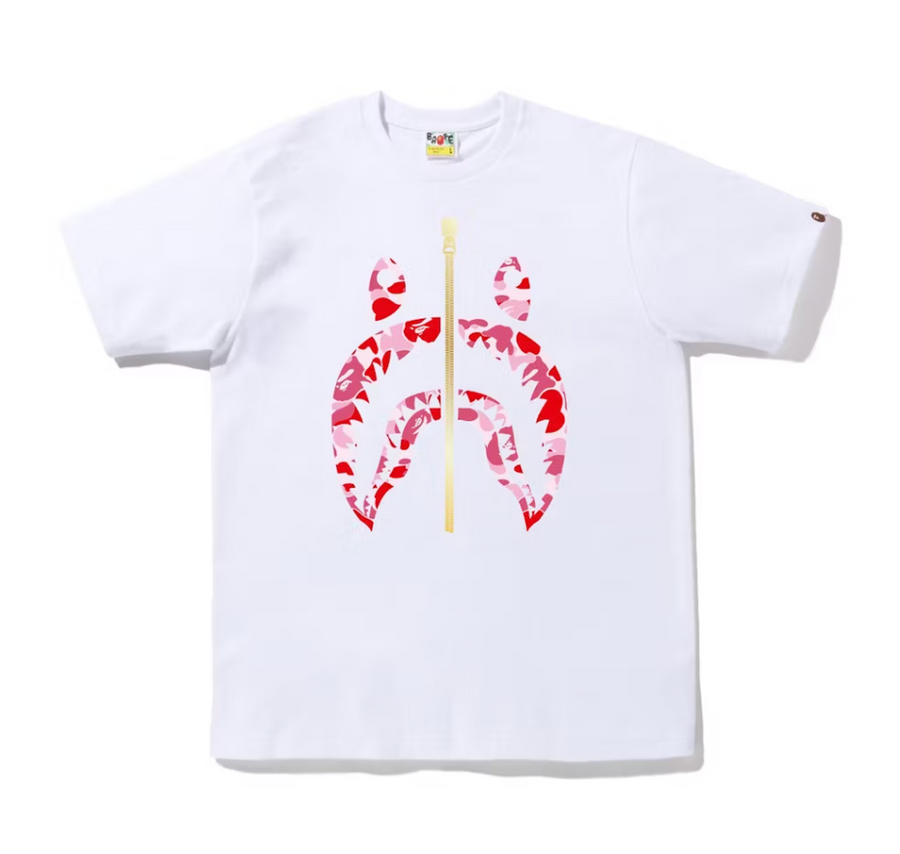 BAPE ABC Camo Gold Zip Shark Tee (SS23) White Pink