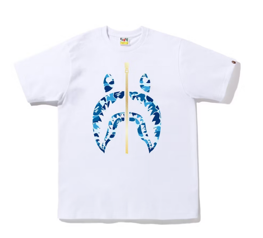 BAPE ABC Camo Gold Zip Shark Tee (SS23) White Blue