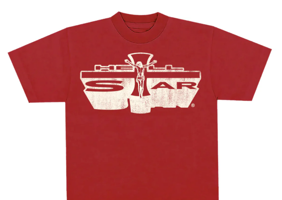 Hellstar Studios Jesus Emblem Short Sleeve Tee Shirt Blood Red