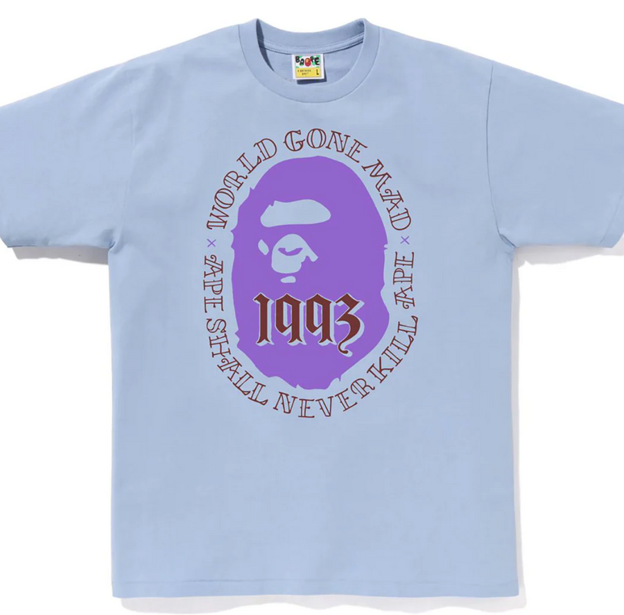 Bape Ape Head 1993 World Gone Mad Tee Blue