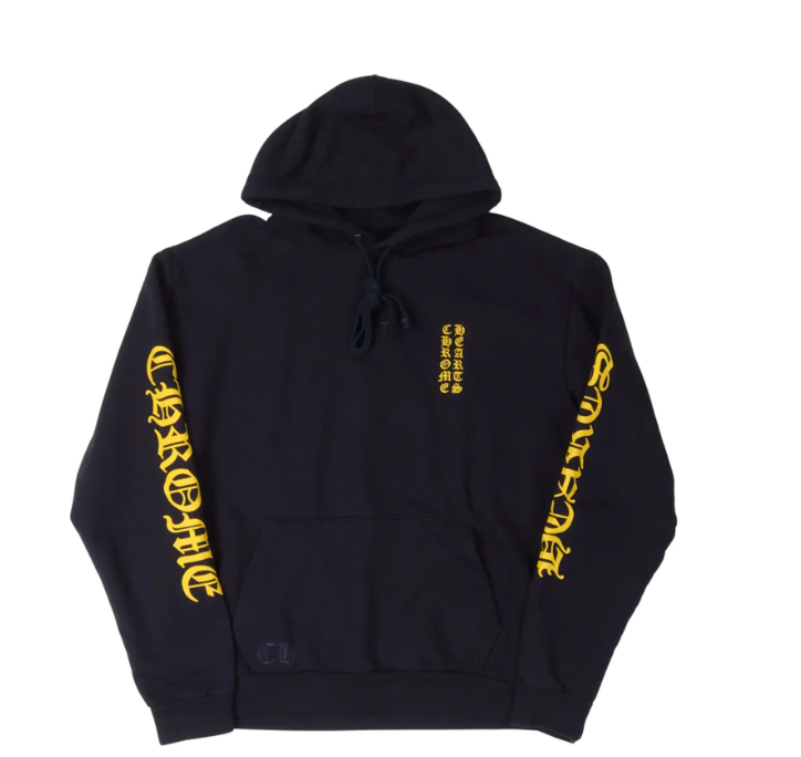 Exclusive Chrome Hearts 1988 Gold Vertical Logo Hoodie Black