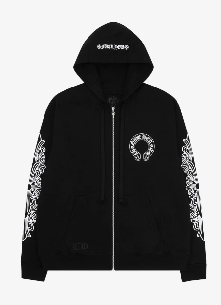 Chrome Hearts Horseshoe Floral Fuck You Zip-Up Hoodie Black