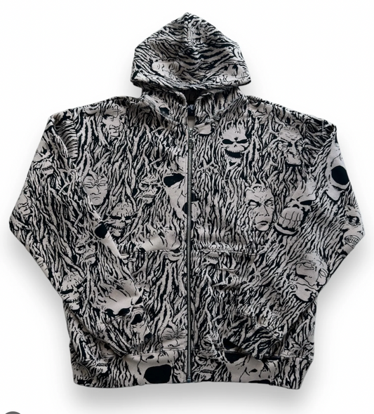 NEW Warren Lotas Exclusive 'Wall of Flesh' Beige & Black Zip-Up Hoodie XXL