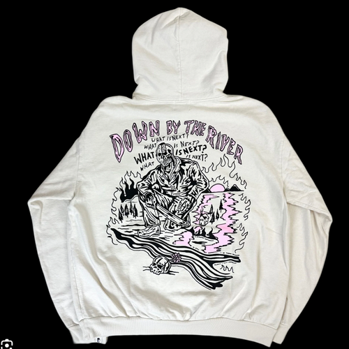 NEW Warren Lotas Friday the 13th Inspired 'The River' Cream Pullover Hoodie SM