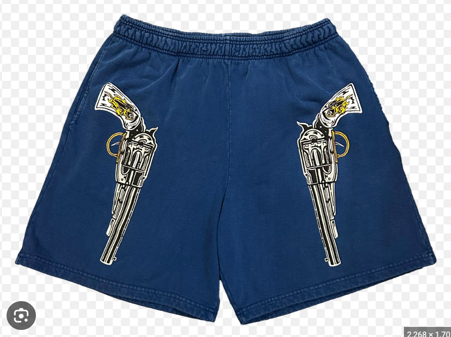 NEW Warren Lotas 'Pistol' Navy Sweat Shorts Pistol Graphic SM