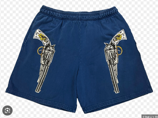 NEW Warren Lotas 'Pistol' Navy Sweat Shorts Pistol Graphic SM