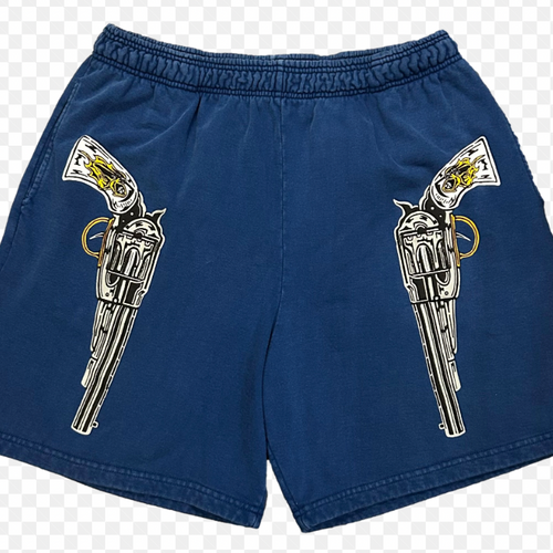 NEW Warren Lotas 'Pistol' Navy Sweat Shorts Pistol Graphic SM