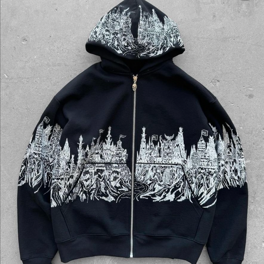 NEW Warren Lotas Exclusive 'Kingdom Castle' Black & White Zip Up Jacket XXL