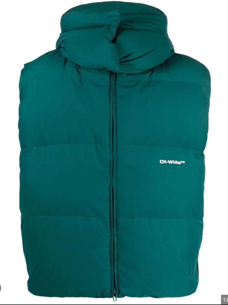 Off-White Bounce Hooded Down Vest Irish White & Green MD