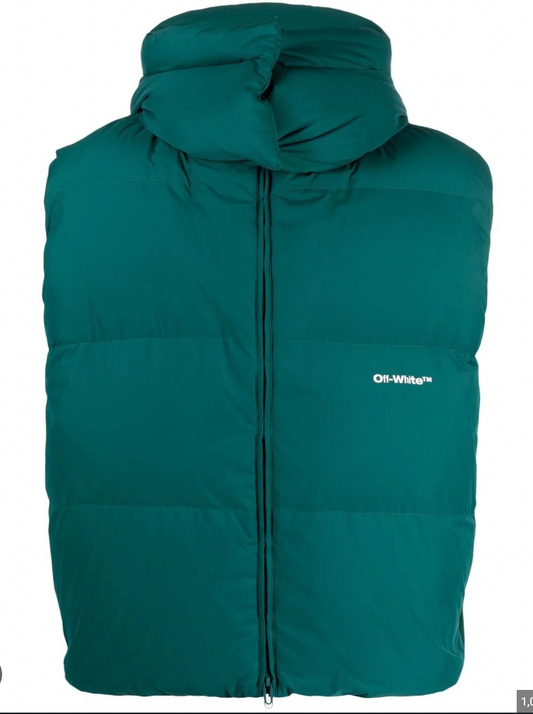 Off-White Bounce Hooded Down Vest Irish White & Green MD