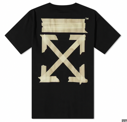 Off-White 'Tape Arrows' Black & Beige Slim T-Shirt (Oversized) XS
