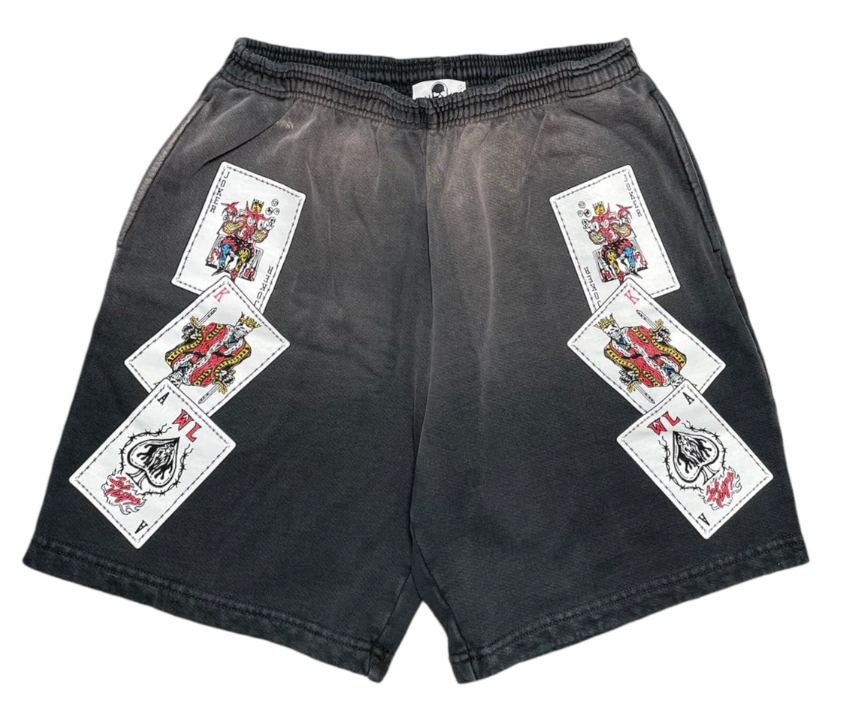 NEW Warren Lotas 'Playing Cards' Faded Black Sweat Shorts SM