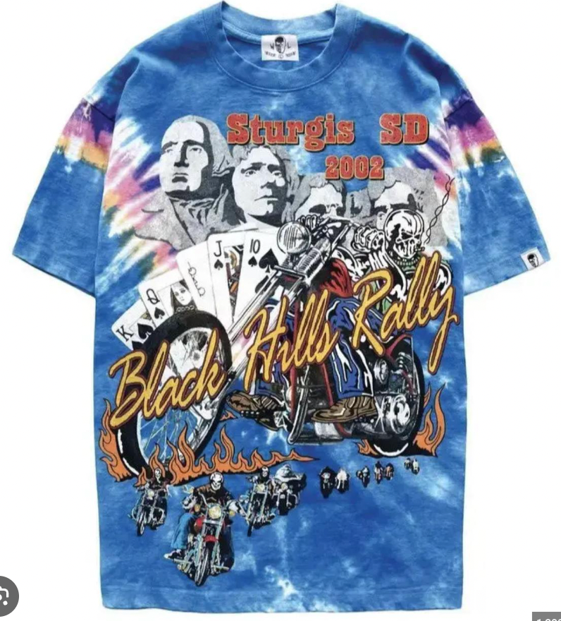 NEW Warren Lotas Exclusive 'Sturgis Royal Flush' T-Shirt Blue Tie-Dye SM