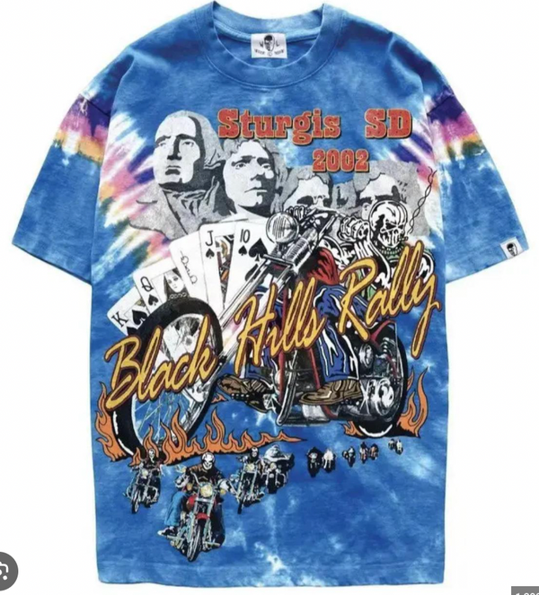 NEW Warren Lotas Exclusive 'Sturgis Royal Flush' T-Shirt Blue Tie-Dye SM
