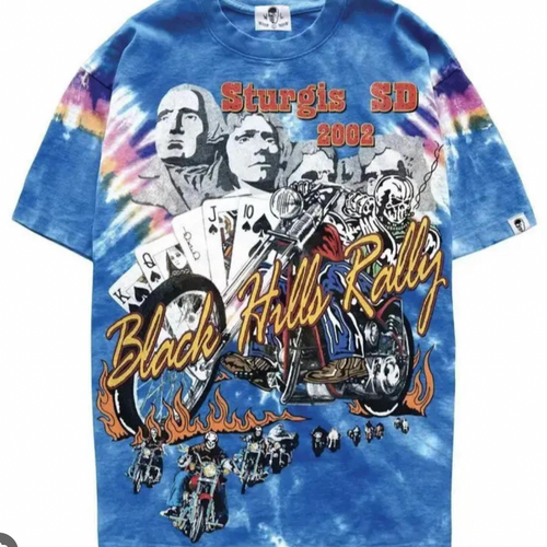 NEW Warren Lotas Exclusive 'Sturgis Royal Flush' T-Shirt Blue Tie-Dye SM