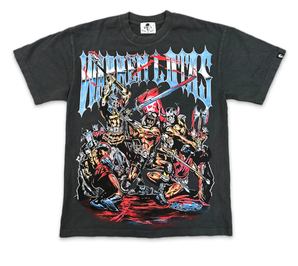 NEW Warren Lotas Exclusive Graphic 'Battle Massacre' Faded Black T-Shirt MD