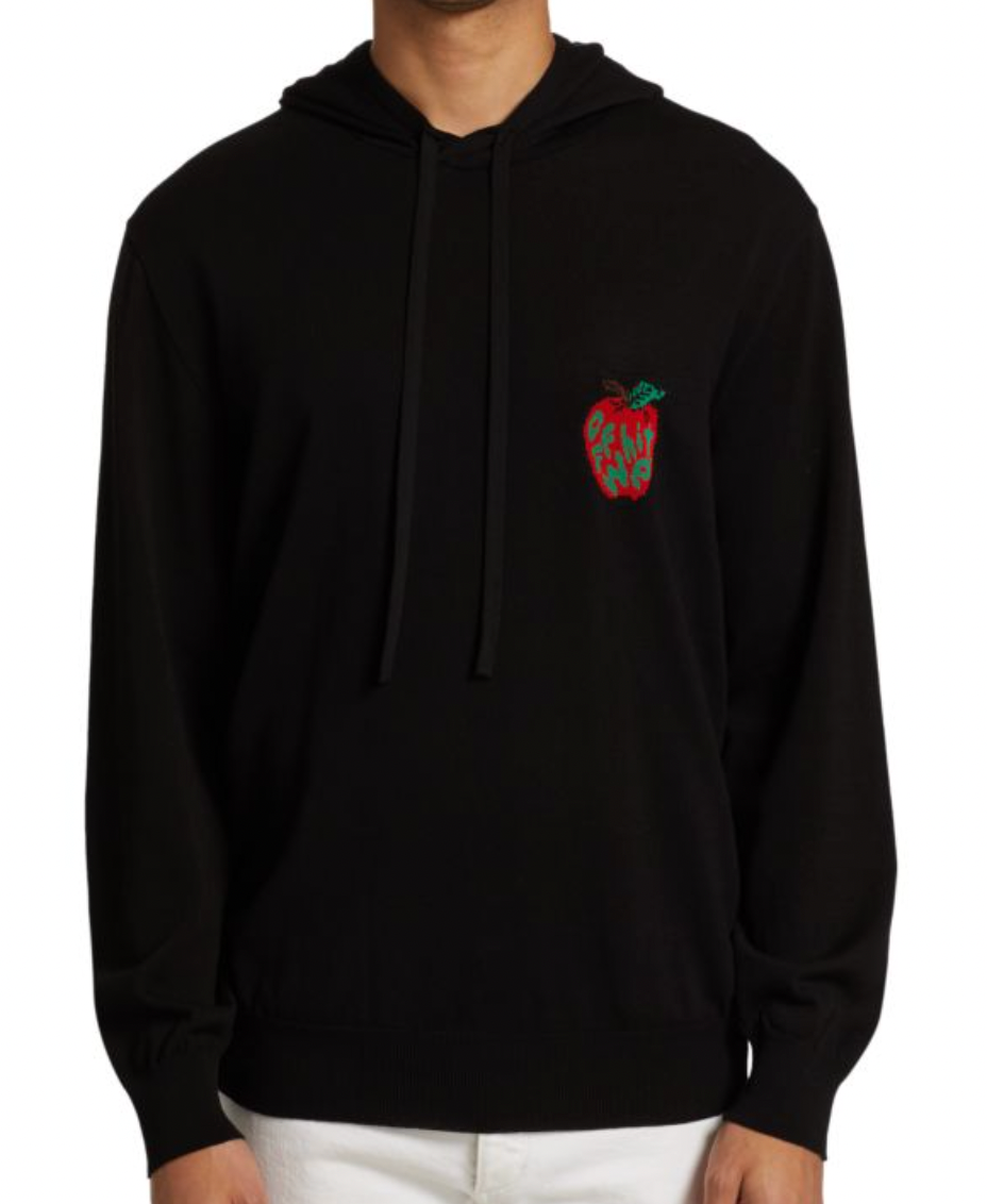 Off-White Made In Italy Apple Knit Logo Pullover Hoodie Black MD