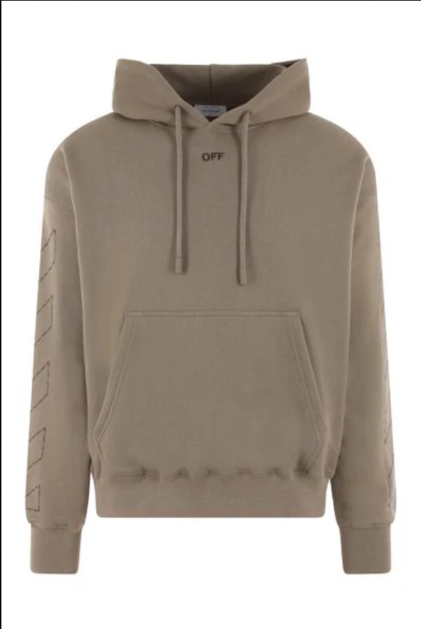 OFF-WHITE Beige Embroided Logo Pullover Hooded Sweatshirt LG