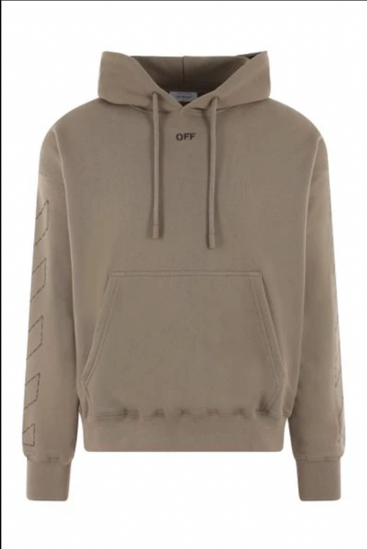 OFF-WHITE Beige Embroided Logo Pullover Hooded Sweatshirt LG