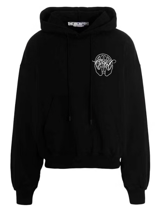 OFF-WHITE 'Hand Arrow' Graphic Boxy Black Pullover Hoodie LG