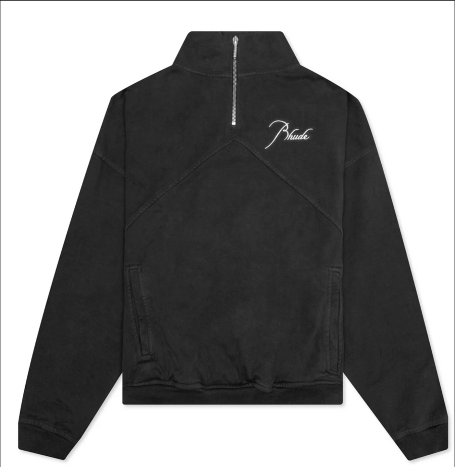 Rhude Men's Black Quarter Zip Heavyweight Embroidered Sweater SM MSRP: $750