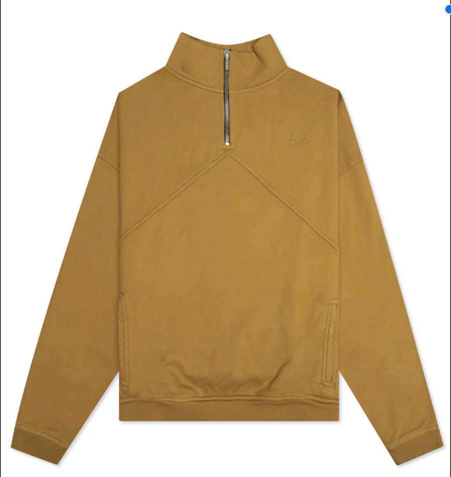 RHUDE Authentic Men's Mustard Heavyweight Embroidered Quarter Zip Sweatshirt XS - MSRP: $750