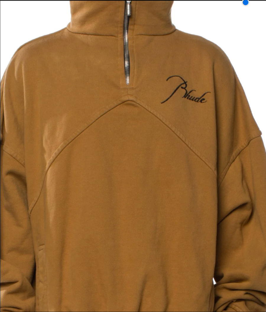 RHUDE Authentic Men's Sundry Camel Heavyweight Embroidered Quarter Zip Sweatshirt MD - MSRP: $750 (Copy)