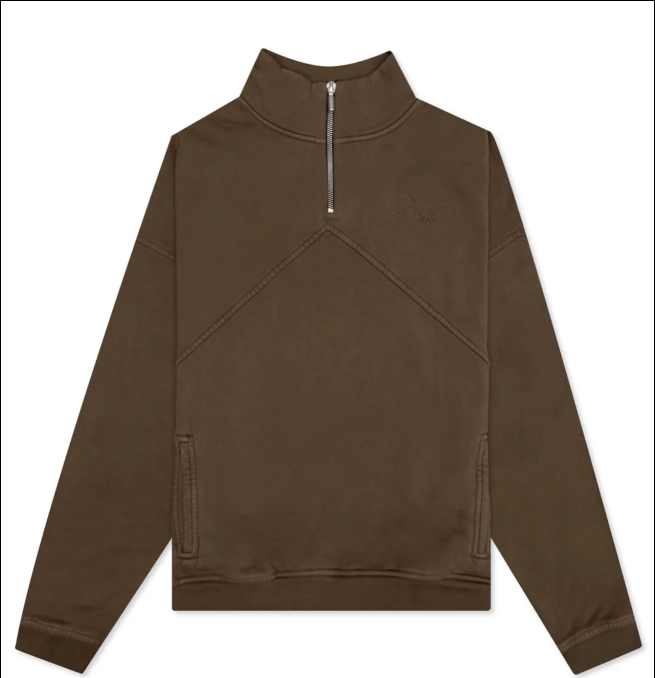 RHUDE Authentic Men's Brown Heavyweight Embroidered Quarter Zip Sweatshirt SM - MSRP: $750