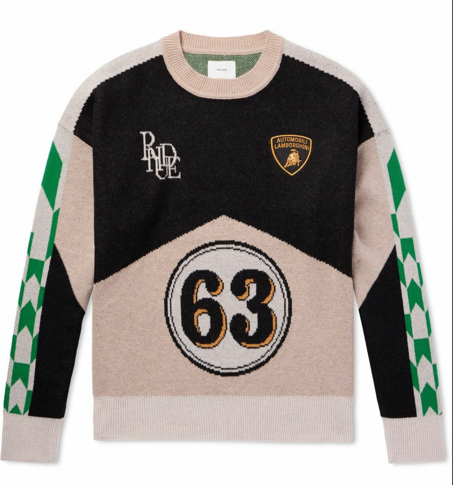 Men's RHUDE X Lamborghini Authentic Knitted Crewneck Sweater LG MSRP: $2,360