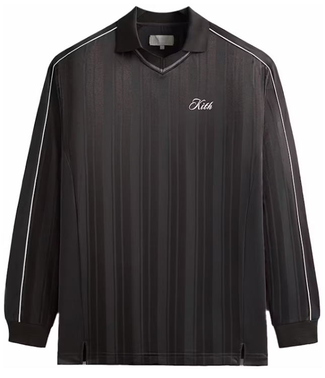 KITH Pinstripe Tricot Panelled Tap In Polo Carbon Size XL Mens BRAND NEW