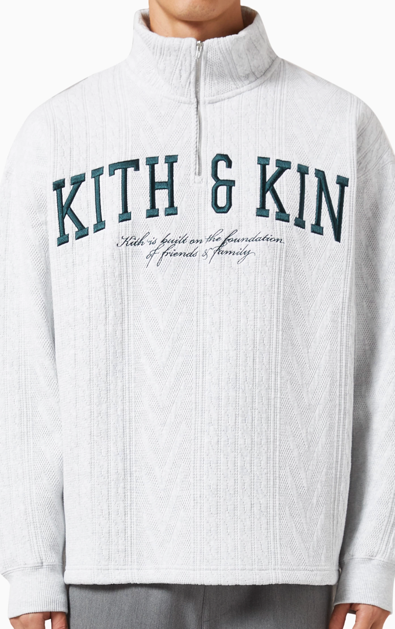 Kith Authentic Osborn Quarter Zip Pullover Light Grey/Green Size Medium Mens BRAND NEW