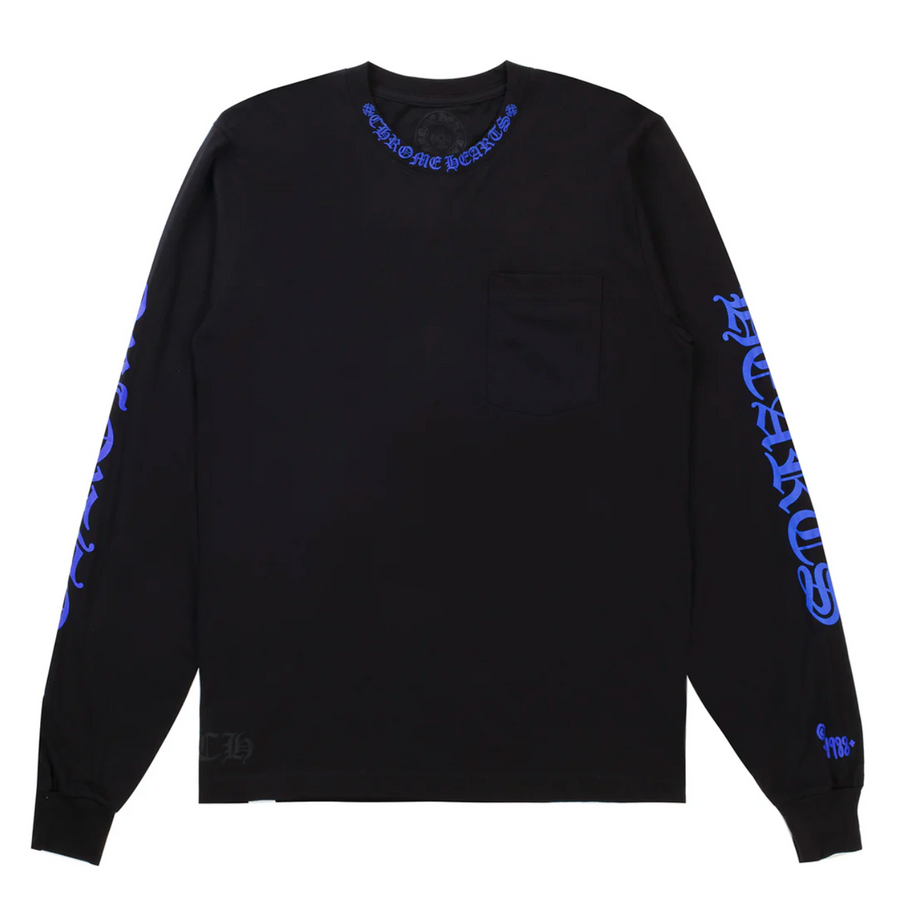 Chrome Hearts Blue Neck Logo Black L/S Shirt - Size Medium Men's