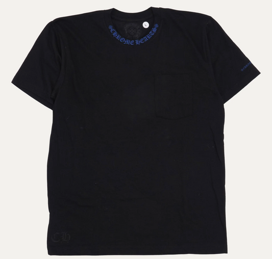 Chrome Hearts Blue Neck Logo Black S/S T-Shirt - Size Small