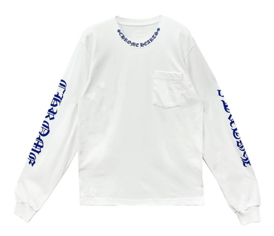 Chrome Hearts Blue Neck Logo White L/S Shirt - Size XXL Brand New
