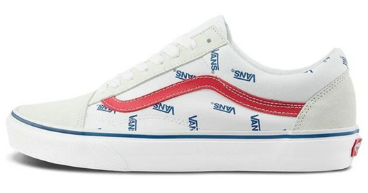 Vans Old Skool 'All Over Logo' - White Sneakers - Size 10M