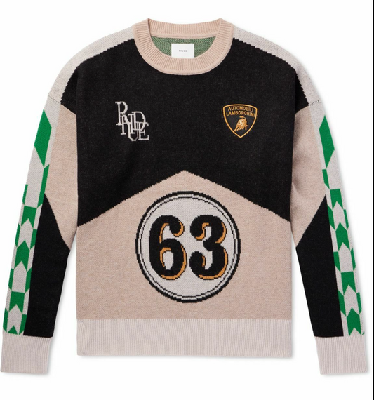 Men's RHUDE X Lamborghini Authentic Knitted Crewneck Sweater LG MSRP: $2,360