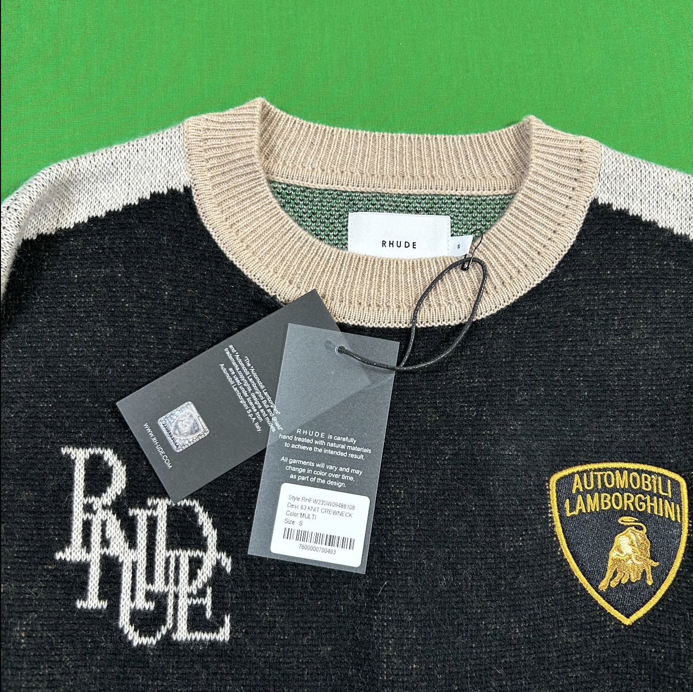 Men's RHUDE X Lamborghini Authentic Knitted Crewneck Sweater LG MSRP: $2,360