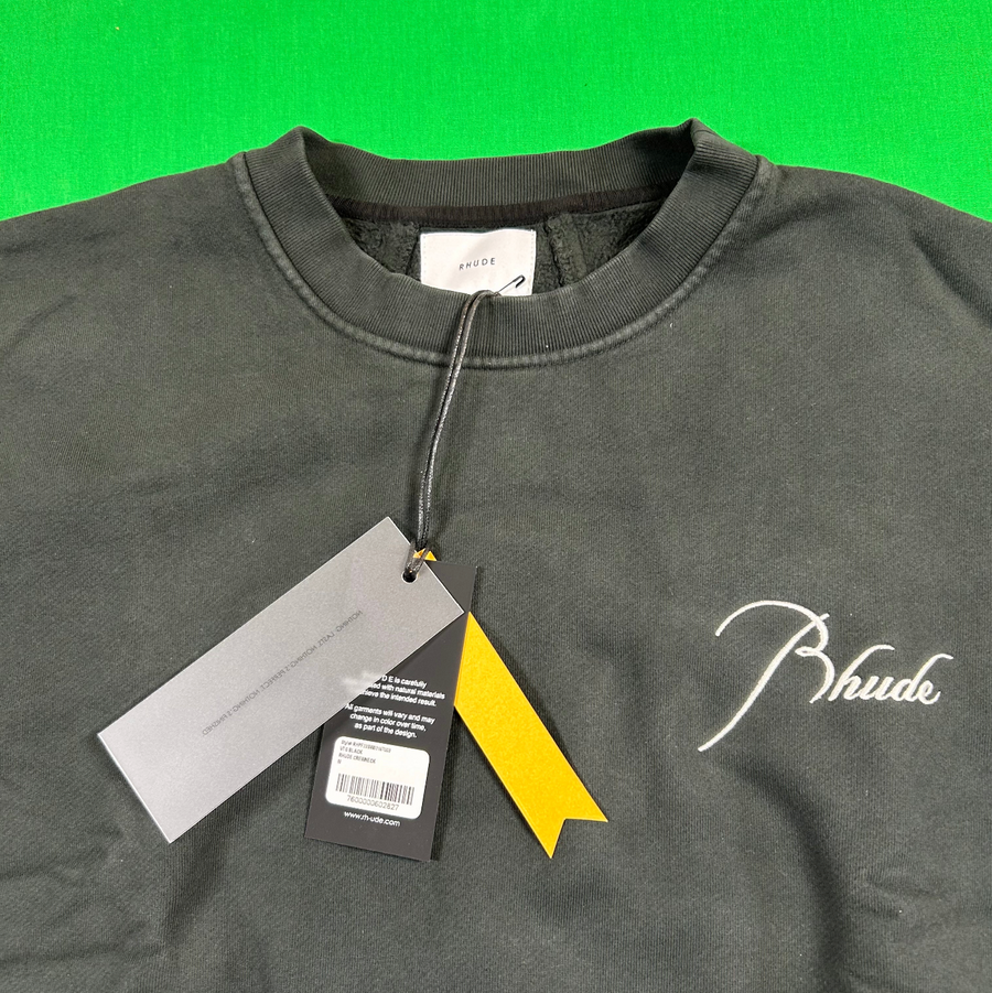 RHUDE Authentic Embroidered Crewneck Sweater-Vintage Black- Size XL MSRP:$680.00