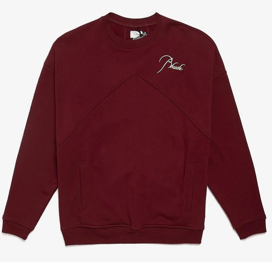 RHUDE Authentic Embroidered Crewneck Sweater-Burgundy-Size Large Mens MSRP:$680.00