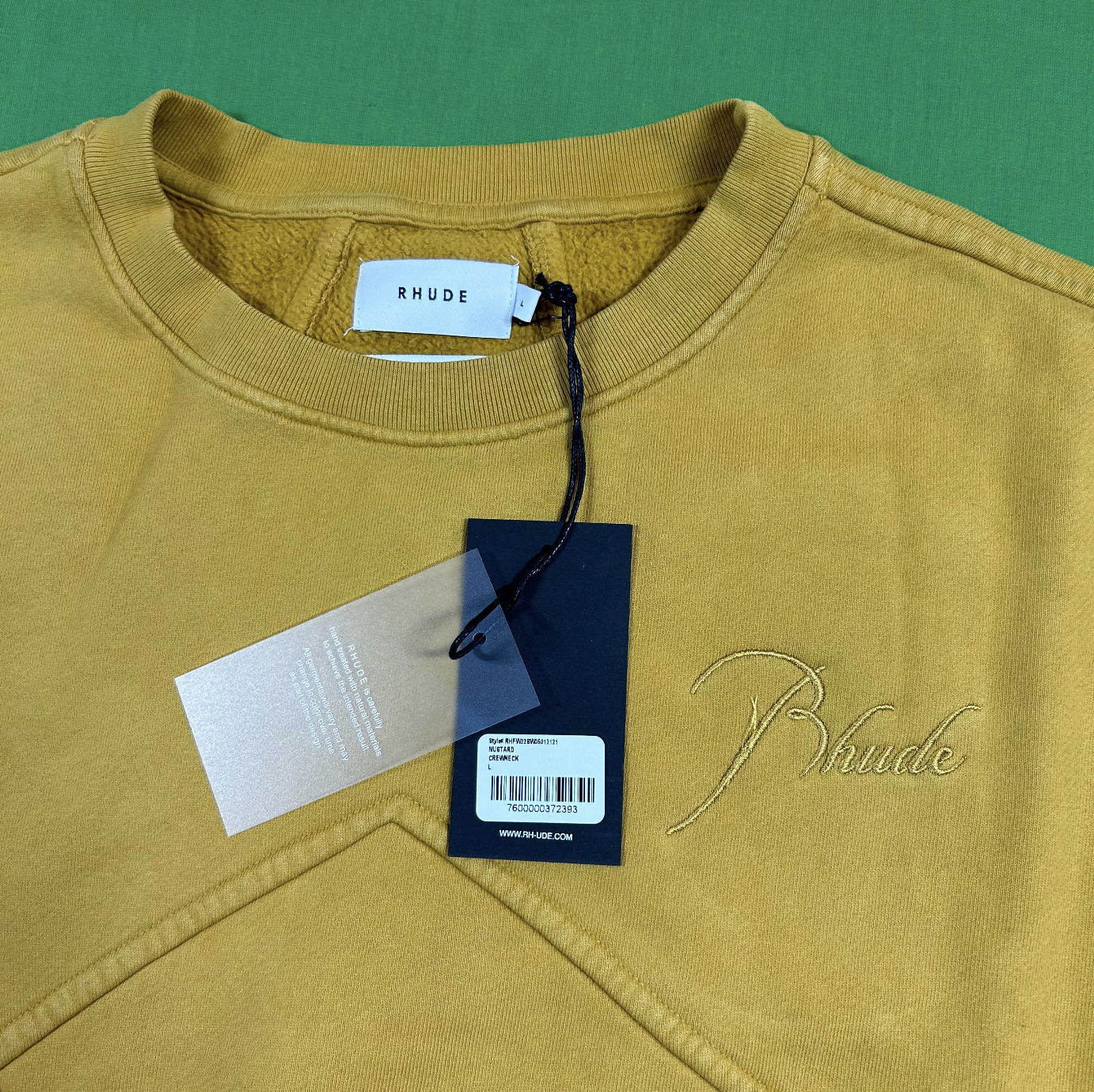 RHUDE Authentic Embroidered Crewneck Sweater-Mustard Yellow-Size Medium Mens MSRP:$680.00