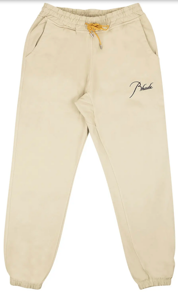 RHUDE Authentic Men's Heavyweight Embroidered Logo Sweatpants in Bone SMALL MSRP: $765