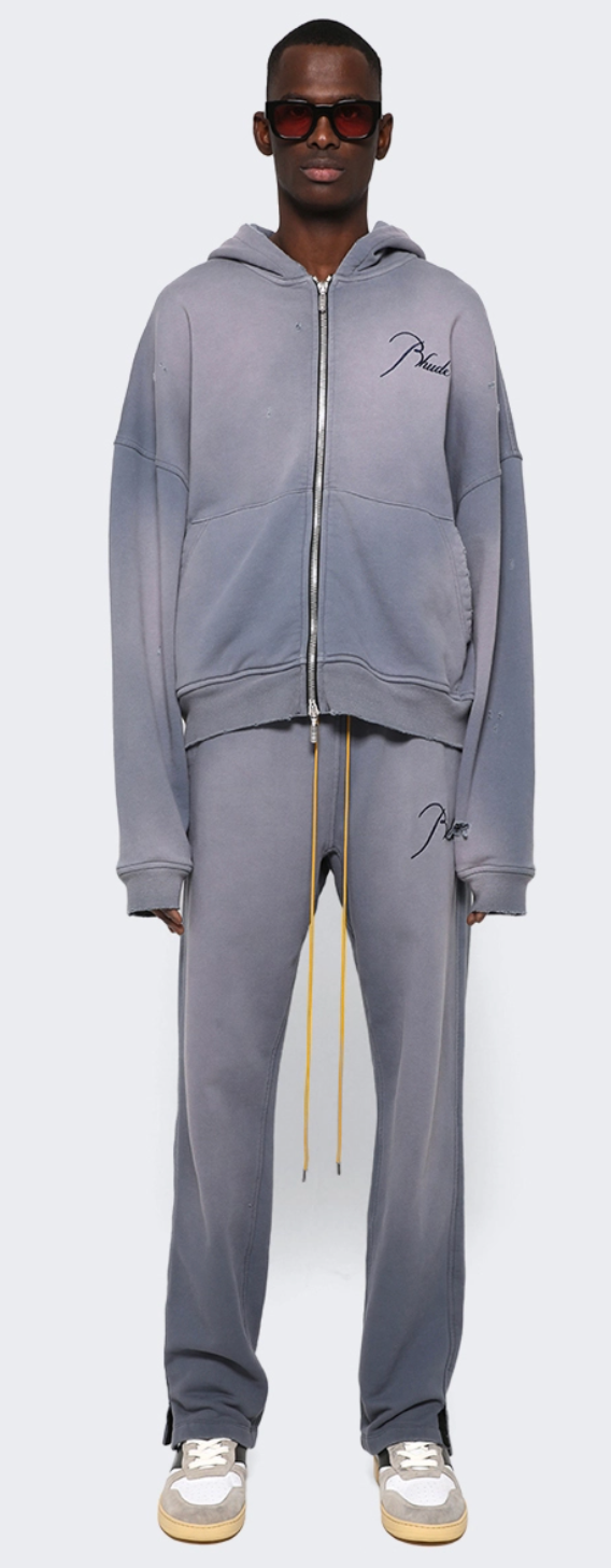 RHUDE Authentic Men's Sundry Steele Heavyweight Embroidered Logo Sweatpants LG MSRP: $765.00