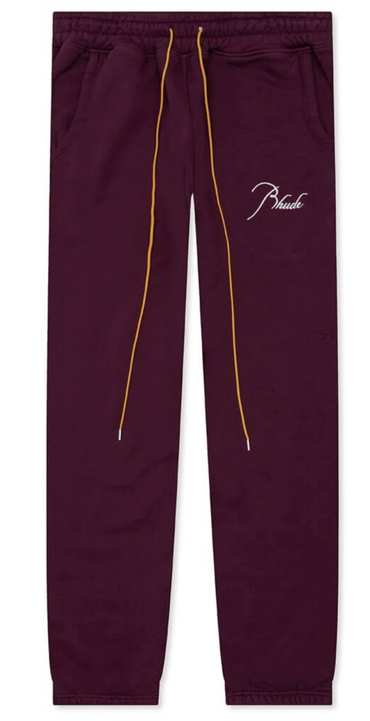 RHUDE Authentic Men's Heavyweight Embroidered Logo Sweatpants Burgundy XXL MSRP: $765.00