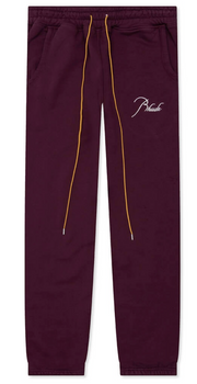 RHUDE Authentic Men's Heavyweight Embroidered Logo Sweatpants Burgundy LG MSRP: $765.00