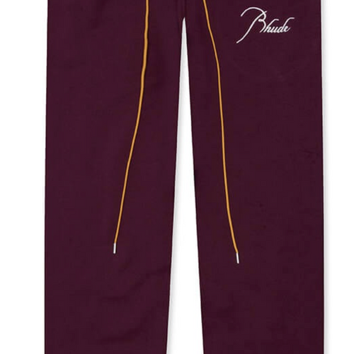 RHUDE Authentic Men's Heavyweight Embroidered Logo Sweatpants Burgundy LG MSRP: $765.00