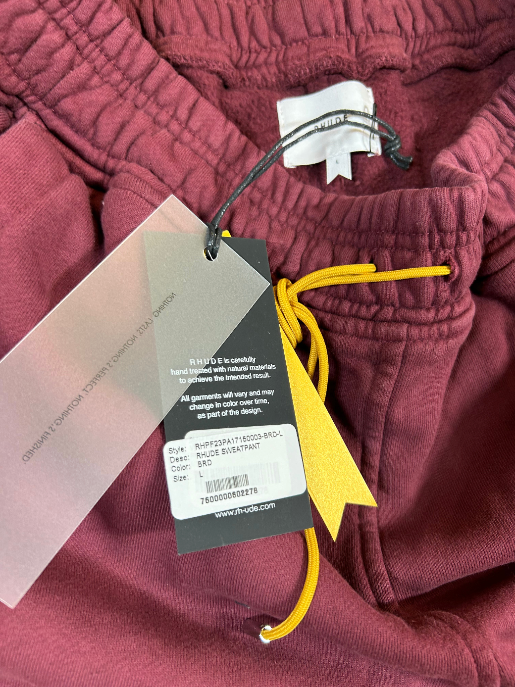 RHUDE Authentic Men's Heavyweight Embroidered Logo Sweatpants Burgundy MD MSRP: $765.00