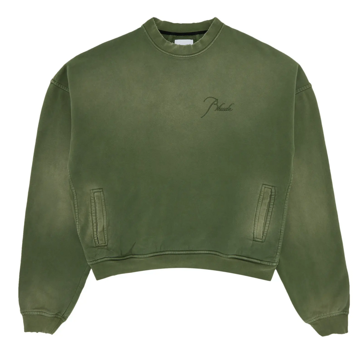 RHUDE Authentic Men's Sundry Olive Heavyweight Embroidered Quarter Zip Sweatshirt XL - MSRP: $750